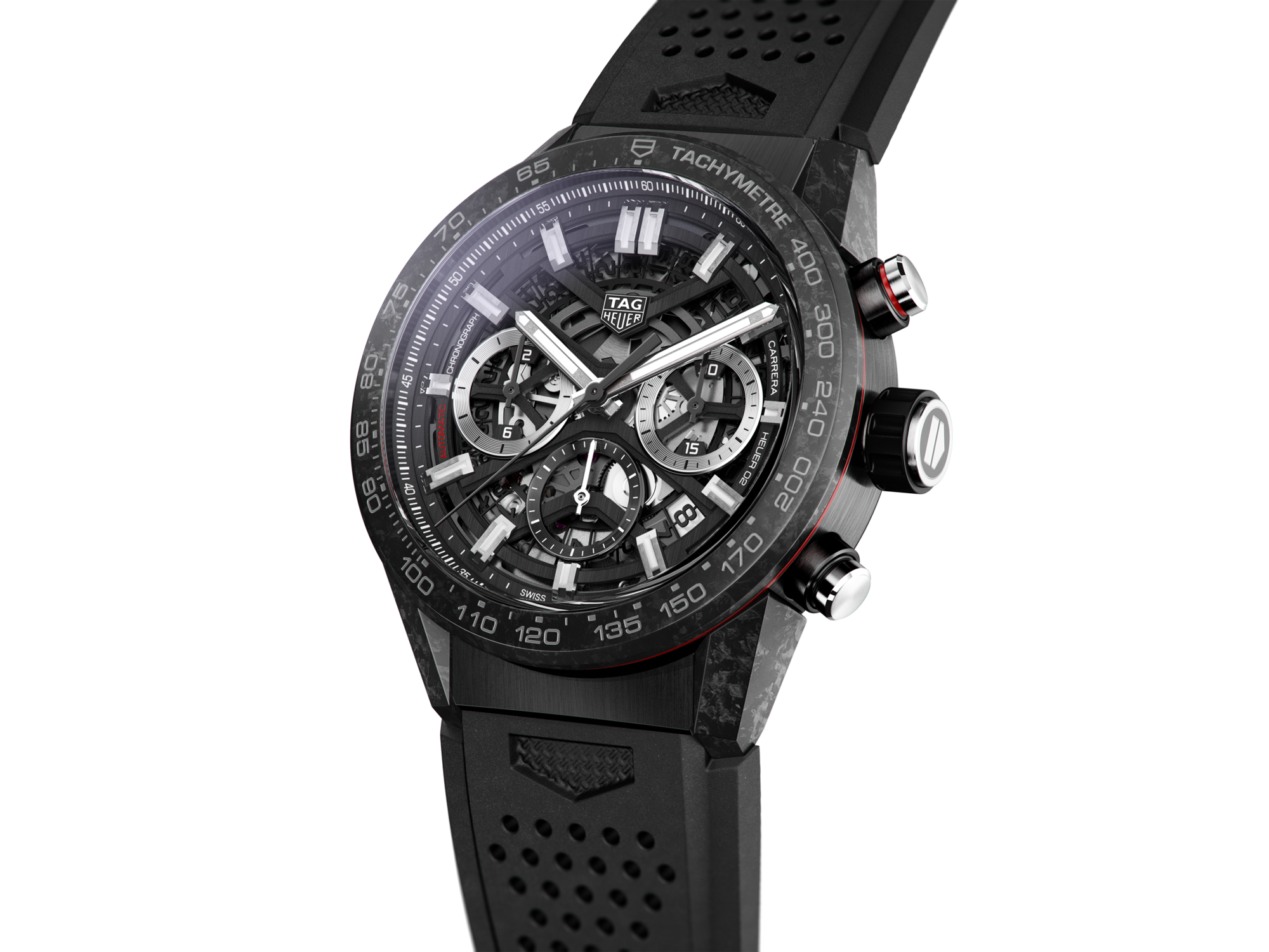Tag Heuer Carrera Calibre Heuer 02 Automatic Skeleton Chronograph Carbon  Fiber Rubber Strap Men's Watch CBG2016.FT6143